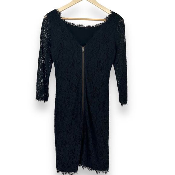 DVF Diane Von Furstenberg Zarita Lace Mini Dress 3/4 Sleeve Women's 6 Black - Picture 3 of 9